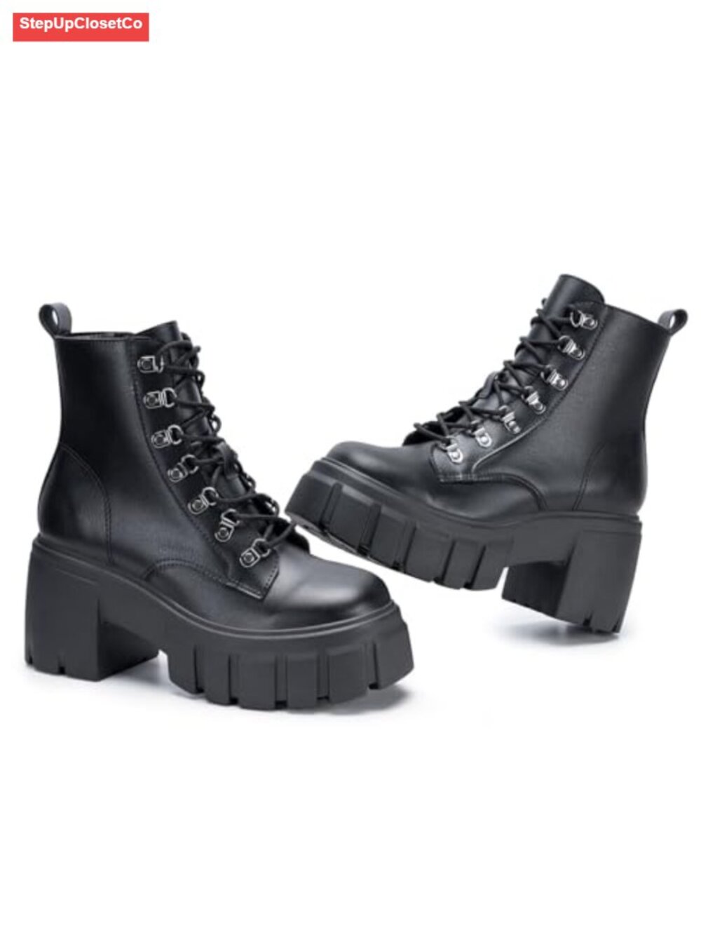 Women's Combat Boots Ankle Booties Lace Up Chunky Heel Platform Side Zipper